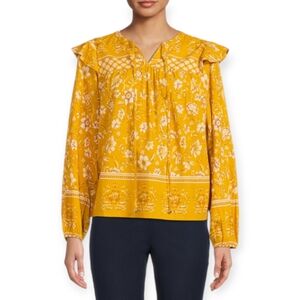 Time and Tru Yellow Floral Butterfly Sleeve Blouse sz XL
